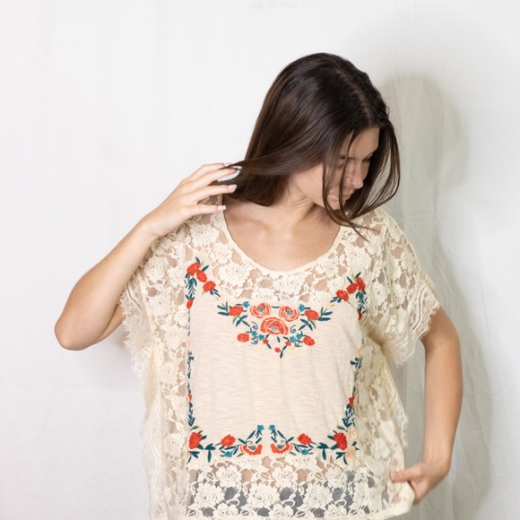 Kimchi Blue Embroidered Lace Poncho Tee - Picture 2 of 9